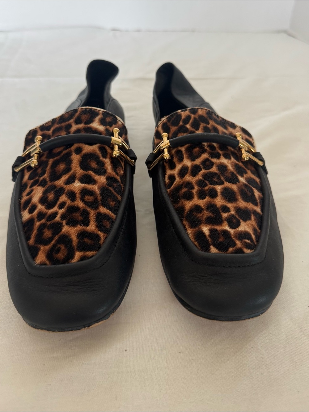 Clarks Black Leather Loafers with Leopard-Print Size 8M - Picture 3 of 8